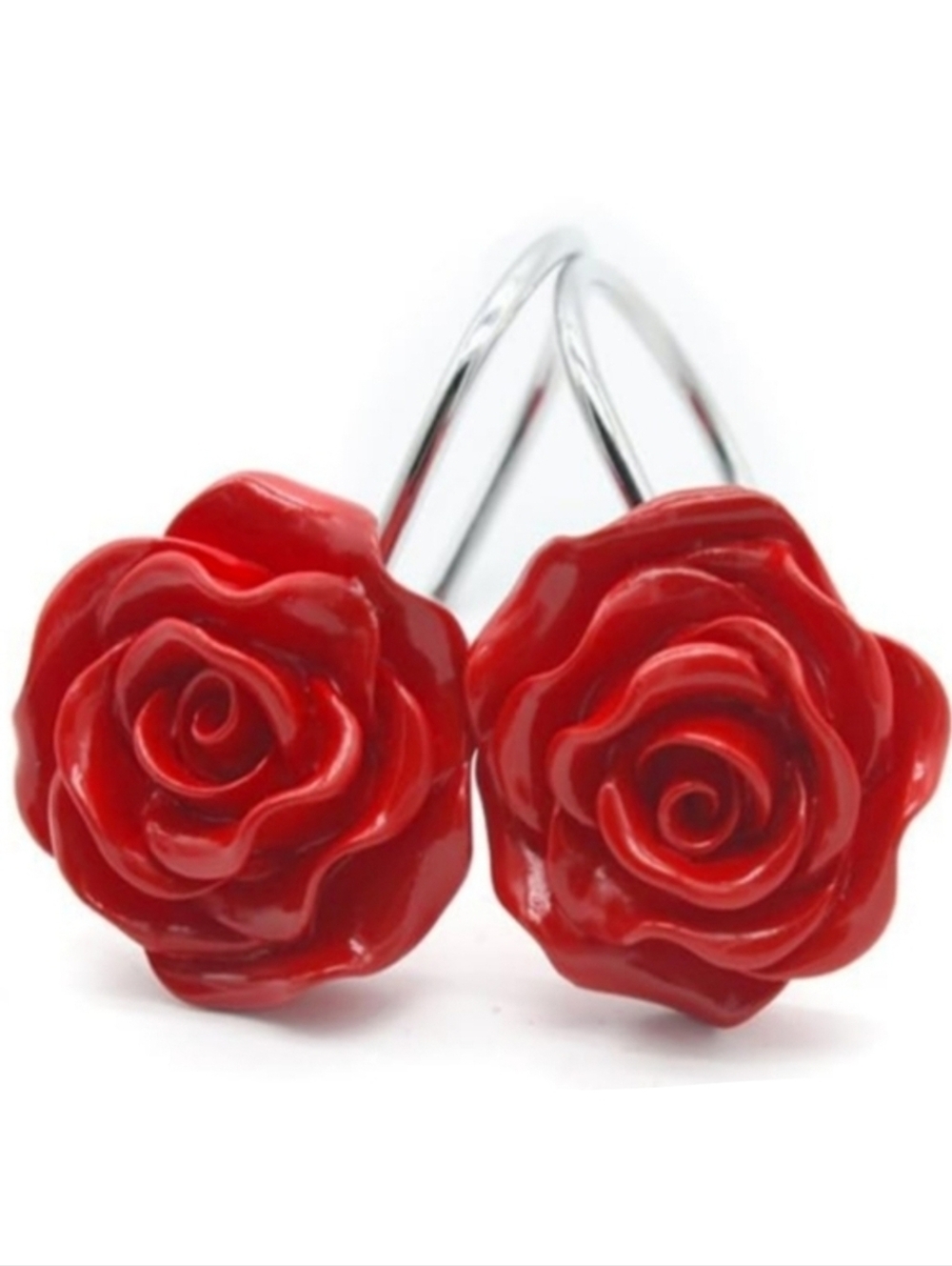 Faux Coral 12 Ruby Red Rose Shower Curtain Rings Roses Floral Hooks Botanical